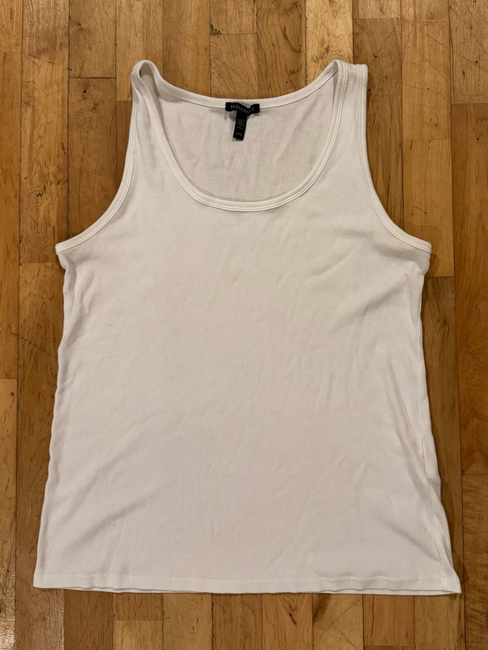 Eileen Fisher White Cotton Rib Tank Top - Classic Women's Scoop Neck